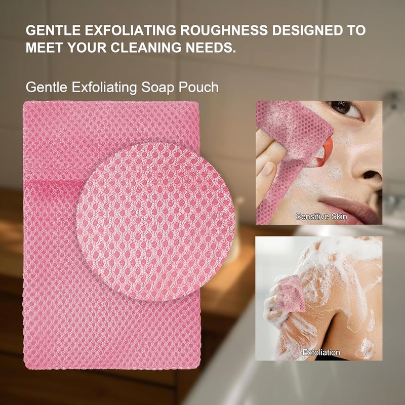 Beiskll 2 Pack Soap Bag Gentle Exfoliating,Bar Soap Pouch Saver Pocket,Body Scrubber Shower Bath Sponge Loofah (Pink) - Image 3